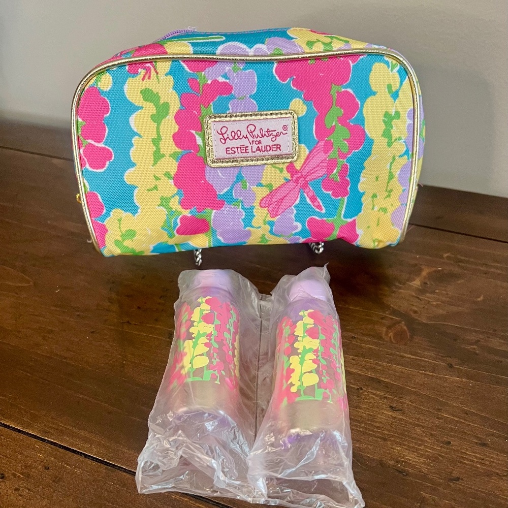 NEW Lilly Pulitzer Estee Lauder Collection Cosmetic Makeup Bag W 2PC 30ML bottle